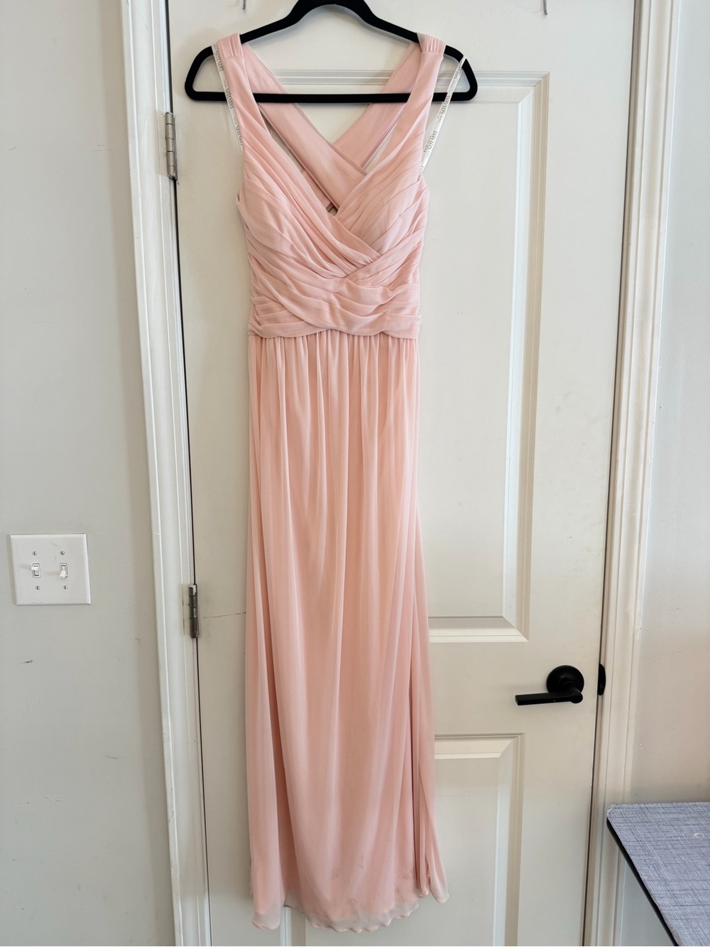 David's Bridal Blush Pink Sleeveless Maxi with Ruched Bodice bridesmaid / guest